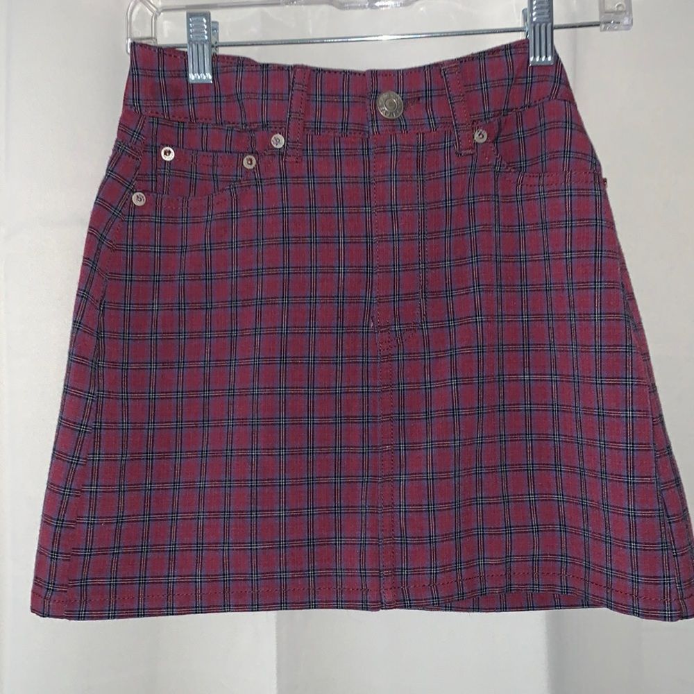 American Eagle Women’s Hi-Rise Mini Skirt, Sized 0, Plaid Red & Blue, Used